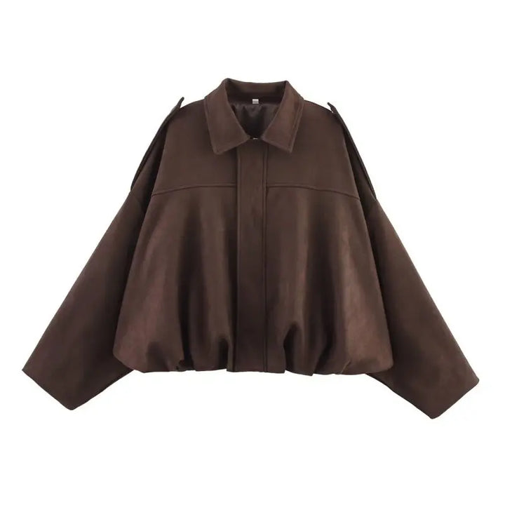 CALORA_ Dames Suede Bomber Jas Bruin Groen Met Rits Motorjas