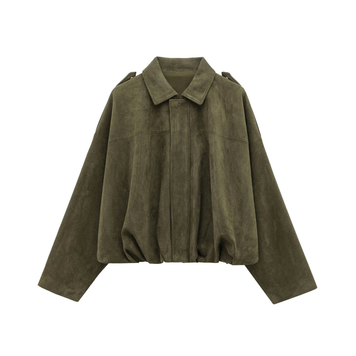 CALORA_ Dames Suede Bomber Jas Bruin Groen Met Rits Motorjas