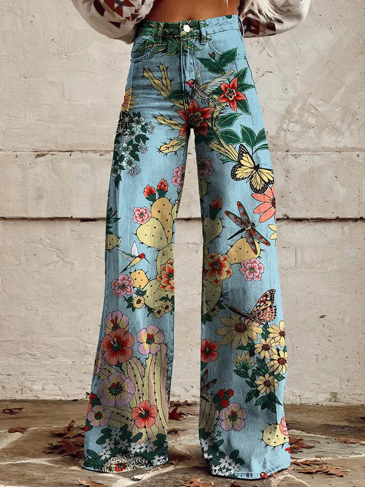 CALORA_ Yanin | Kleurrijke vintage Viscose Broek met print