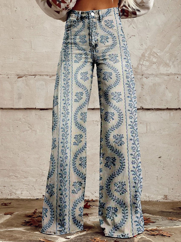 CALORA_ Yanin | Kleurrijke vintage Viscose Broek met print