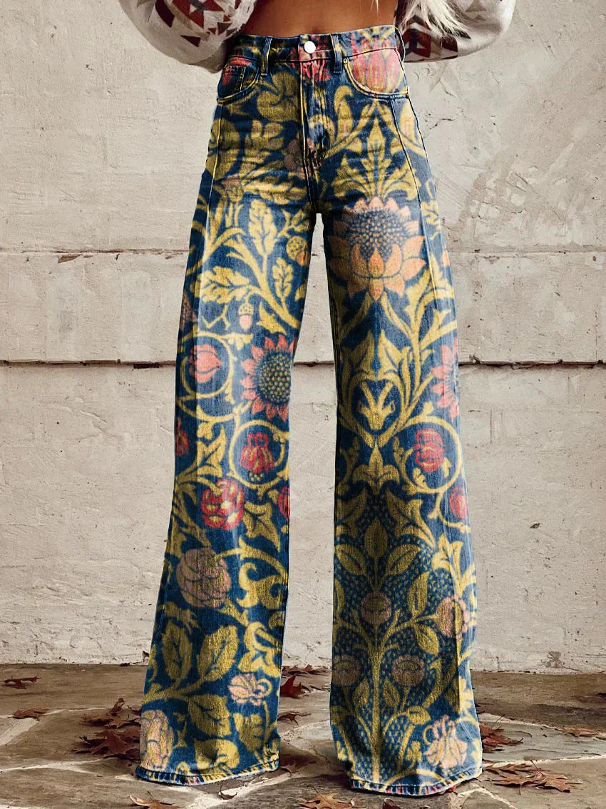 CALORA_ Yanin | Kleurrijke vintage Viscose Broek met print