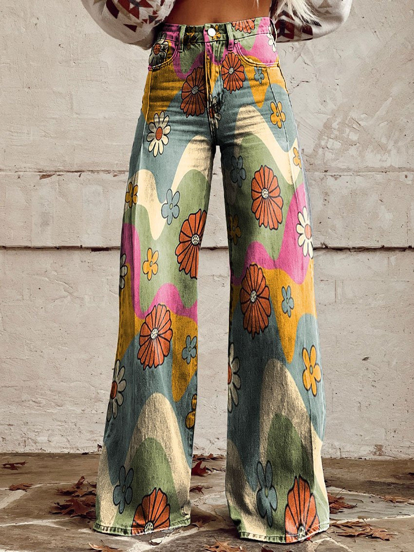 CALORA_ Yanin | Kleurrijke vintage Viscose Broek met print