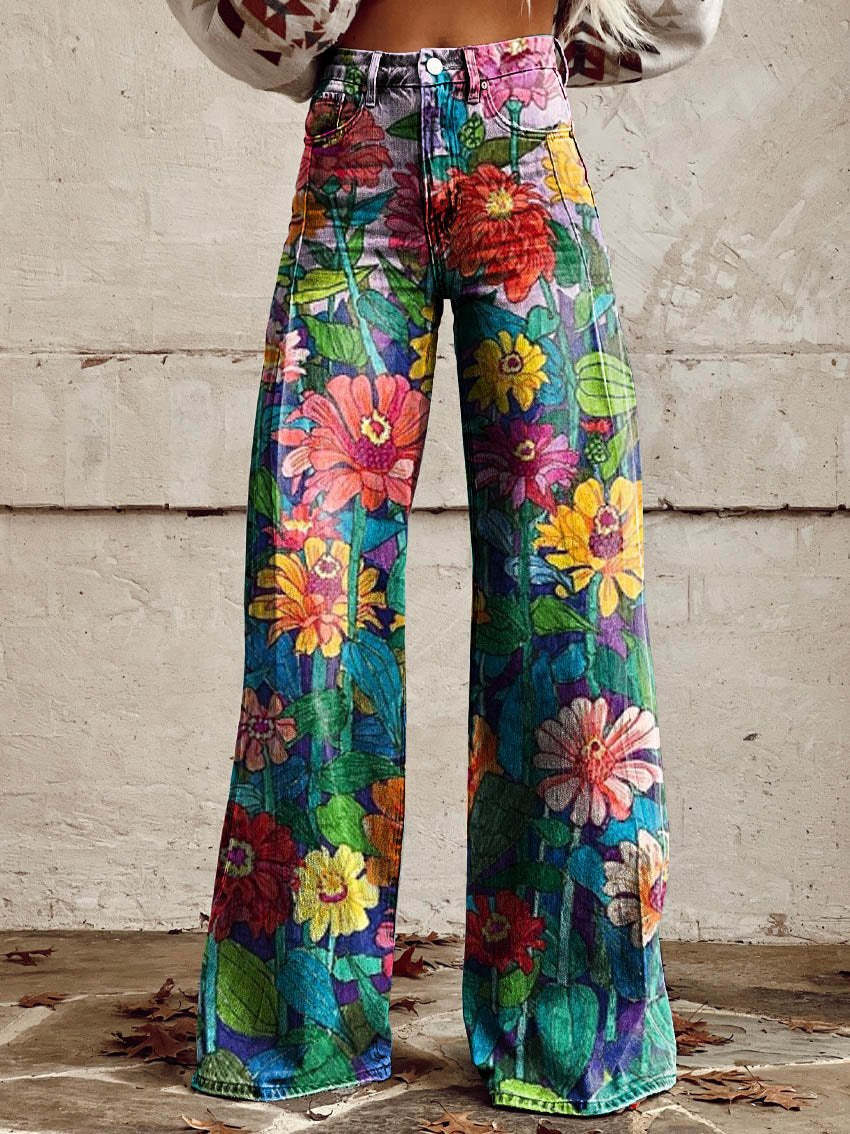 CALORA_ Yanin | Kleurrijke vintage Viscose Broek met print