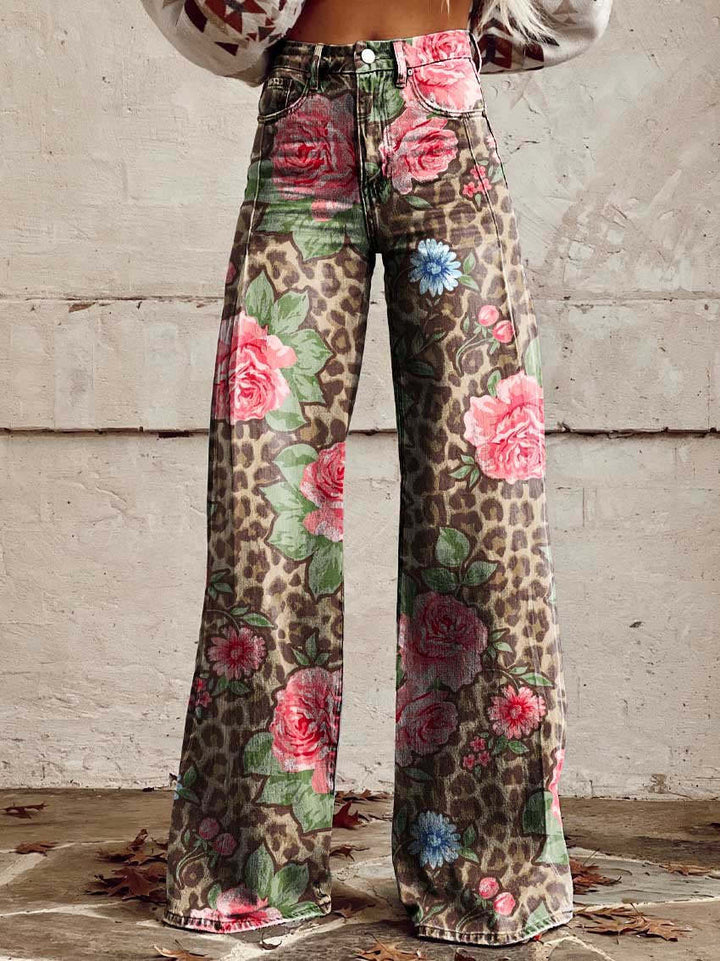 CALORA_ Yanin | Kleurrijke vintage Viscose Broek met print