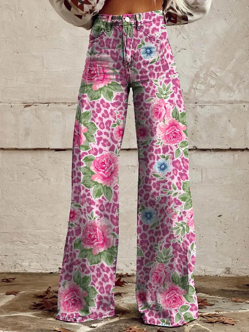CALORA_ Yanin | Kleurrijke vintage Viscose Broek met print