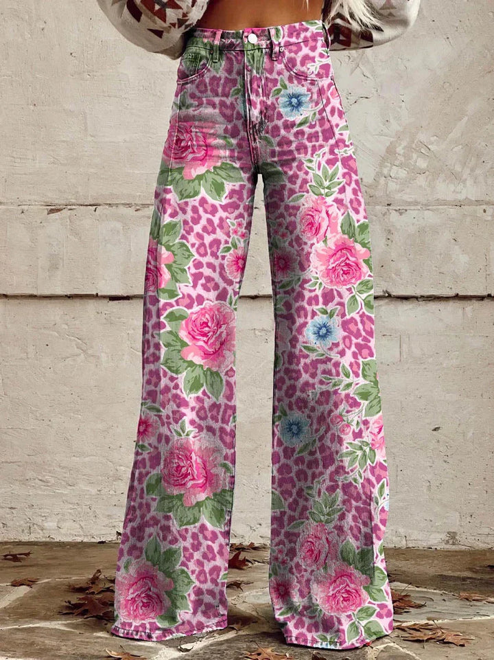 CALORA_ Yanin | Kleurrijke vintage Viscose Broek met print