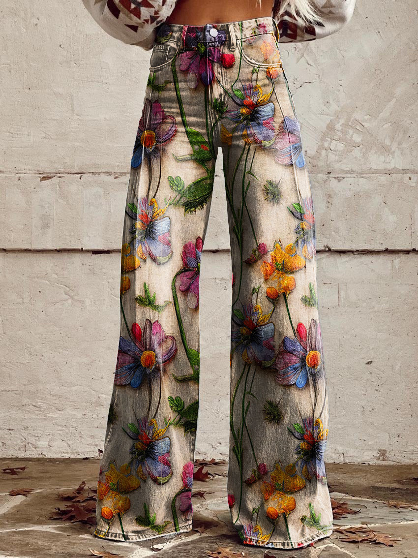 CALORA_ Yanin | Kleurrijke vintage Viscose Broek met print
