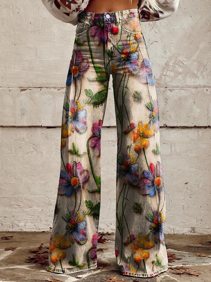 CALORA_ Yanin | Kleurrijke vintage Viscose Broek met print