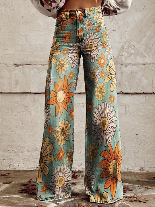 CALORA_ Yanin | Kleurrijke vintage Viscose Broek met print