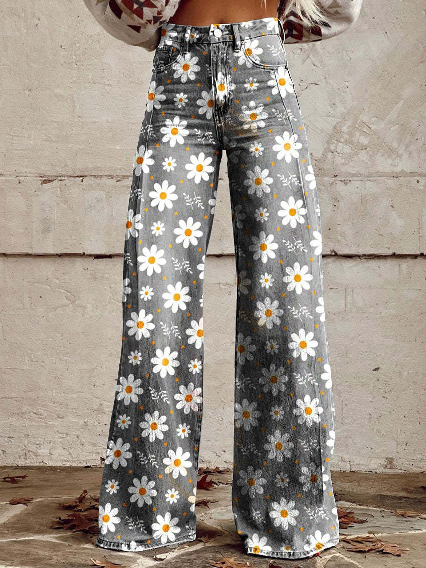 CALORA_ Yanin | Kleurrijke vintage Viscose Broek met print