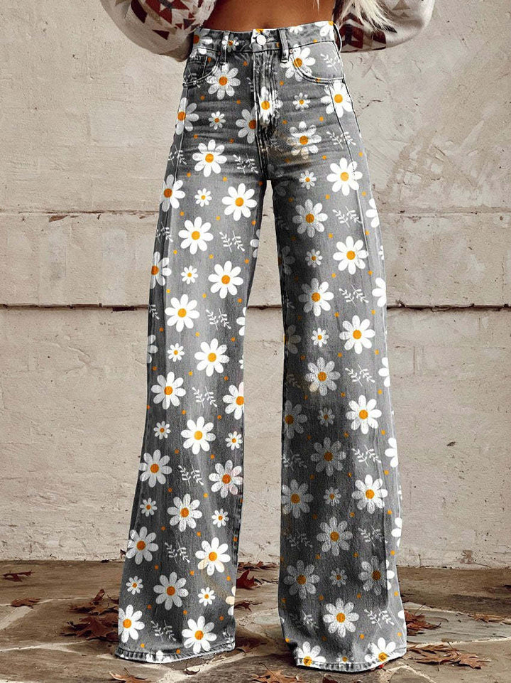 CALORA_ Yanin | Kleurrijke vintage Viscose Broek met print