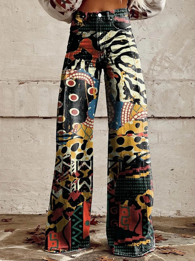 CALORA_ Yanin | Kleurrijke vintage Viscose Broek met print