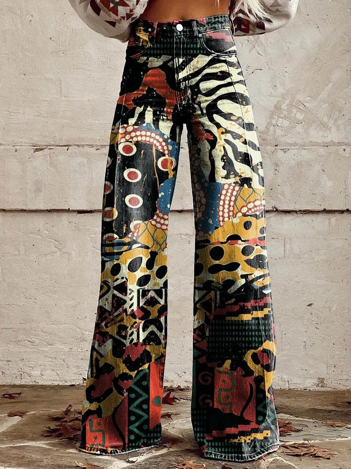 CALORA_ Yanin | Kleurrijke vintage Viscose Broek met print
