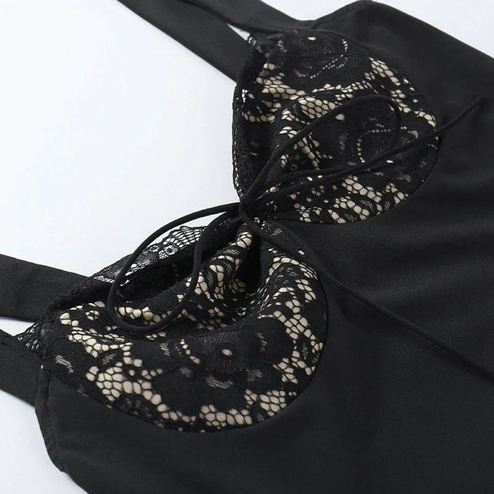 A-Line Lace Mini Jurk met Gevoerde Breed Strap en Kant-Feest Jurken-Calora-S-Calora