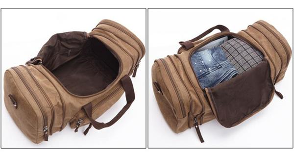 CALORA_ Ruim Canvas Reiszak met Rits en Schoenenvak - 11,8H x 9,8D x 20,9W