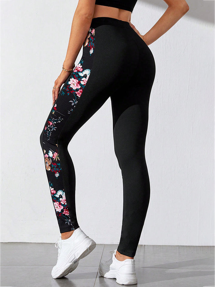 Skinny Bloemenprint broek met brede tailleband