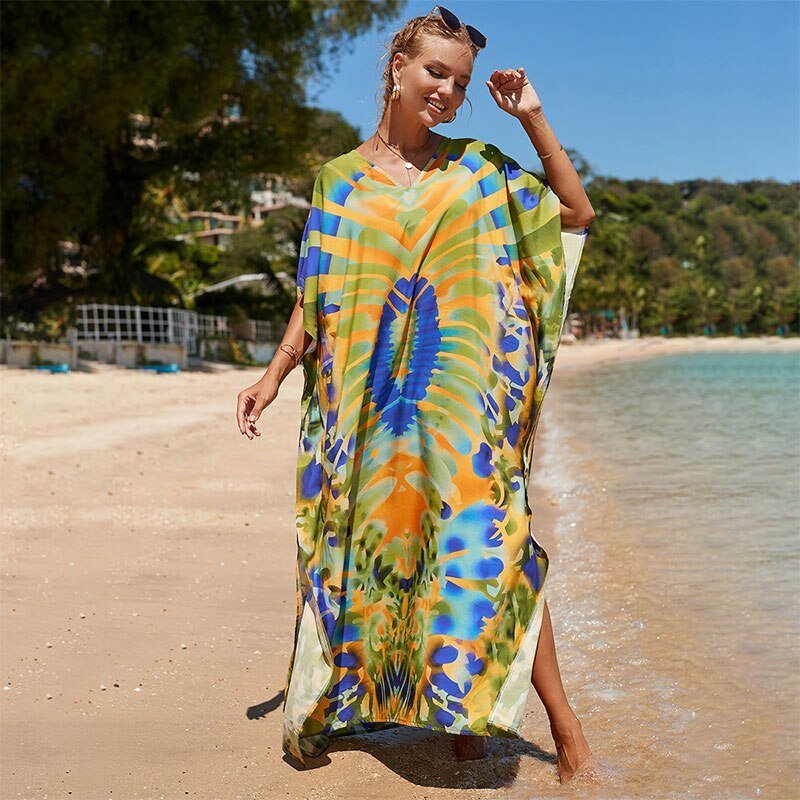 Alexia | Kimono Strand badpak cover up - Lange maxi jurk print - Oranje - #Calora#