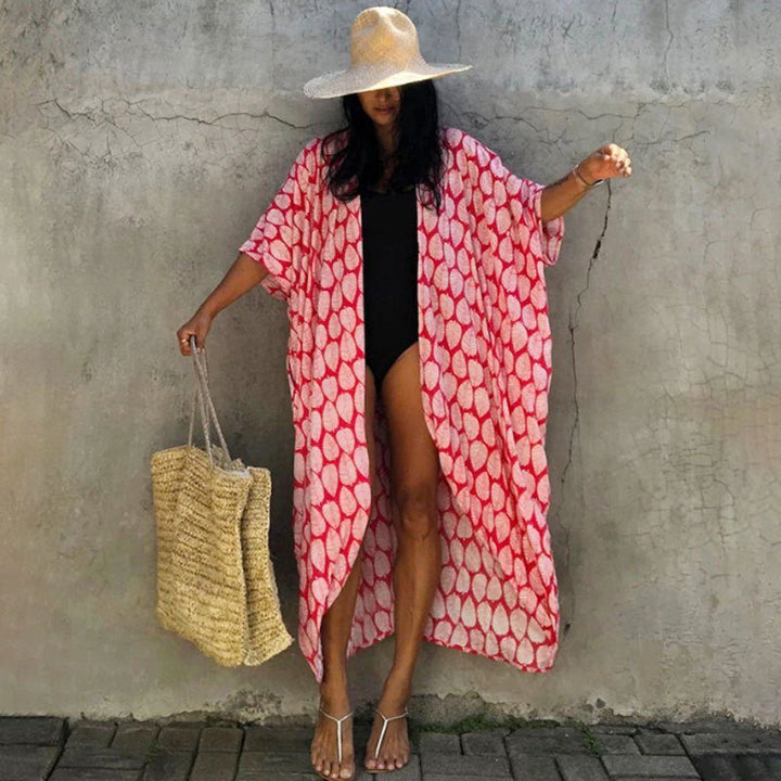 Aluna | Strand Bikini Kimono cover up - Rood Blad - #Calora#