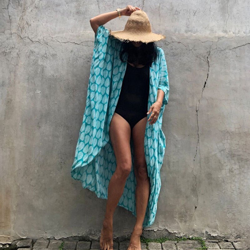 Aluna | Strand Bikini Kimono cover up - Blauw Meer - #Calora#