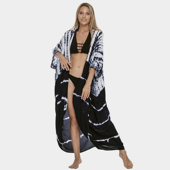 Aluna | Strand Bikini Kimono cover up - Grijs Gestreept - #Calora#