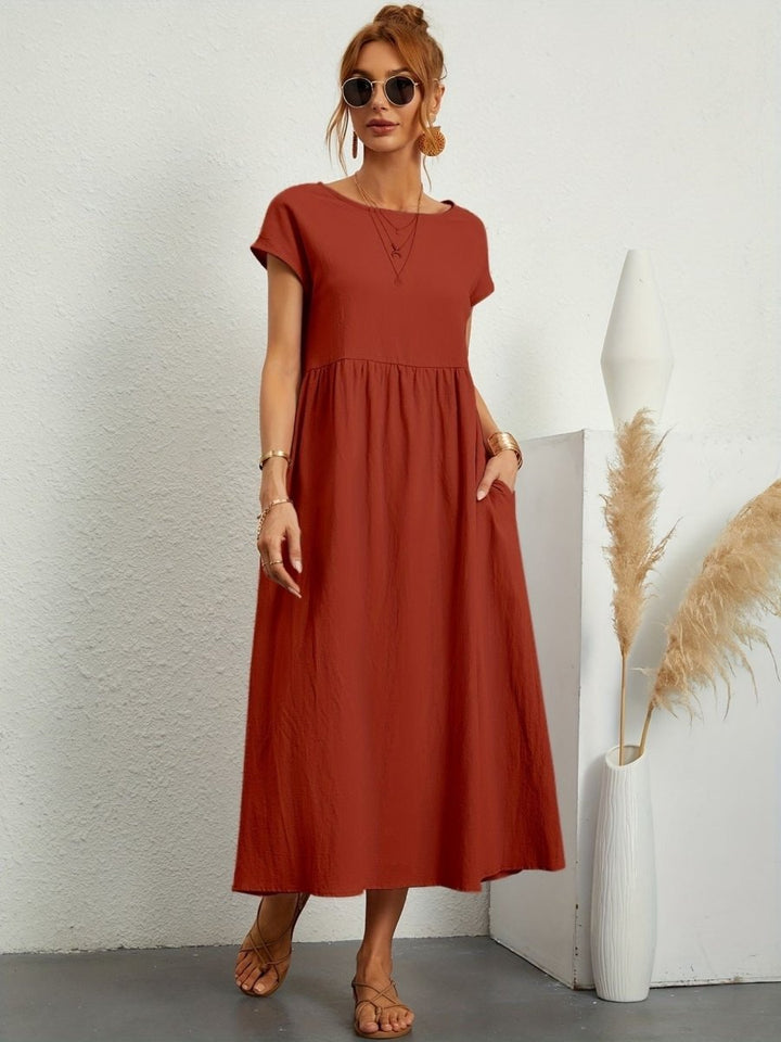 Amiro | Elegante Jurk met ronde hals - Dress - Donkerrood - #Calora#