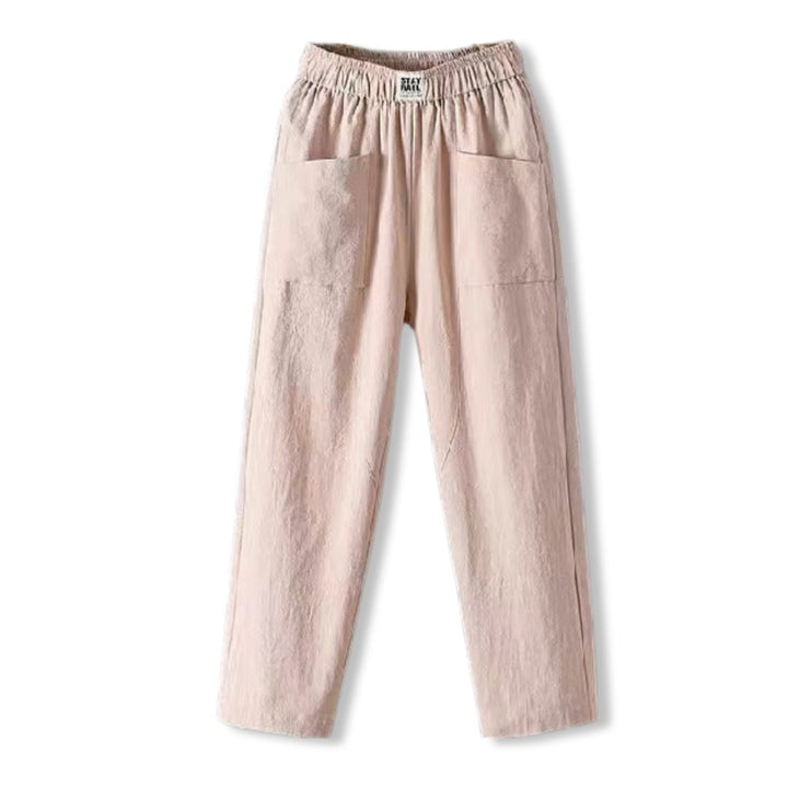 Amorissa | Casual Katoen Linnen Broek - Linnen zomer Set dames - Beige - #Calora#