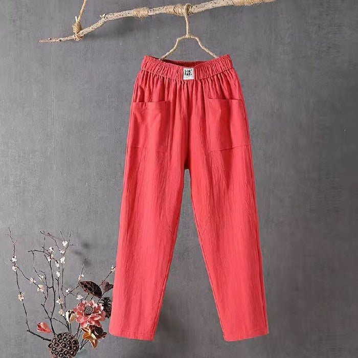 Amorissa | Casual Katoen Linnen Broek - Linnen zomer Set dames - Rood - #Calora#