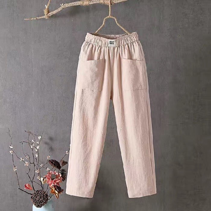 Amorissa | Casual Katoen Linnen Broek - Linnen zomer Set dames - Beige - #Calora#