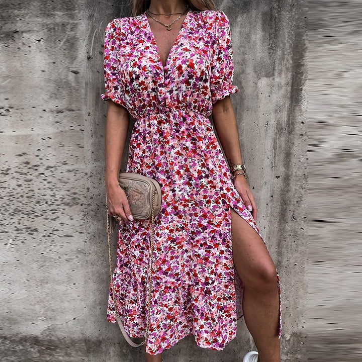 Antonia | Stralende Zomerjurk - Jurk met bloemenpatroon - Roze - #Calora#