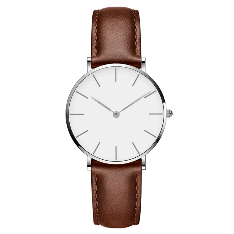 Diamira | Ronde Tijdloze Minimalistische Horloge met Lerenband