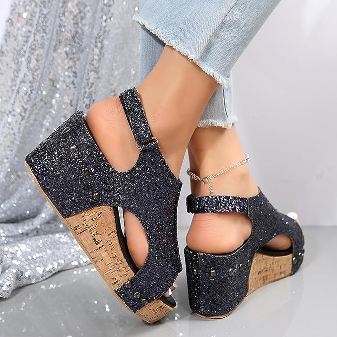 Aurelia | Glitter Sandalen - Zwart - #Calora#