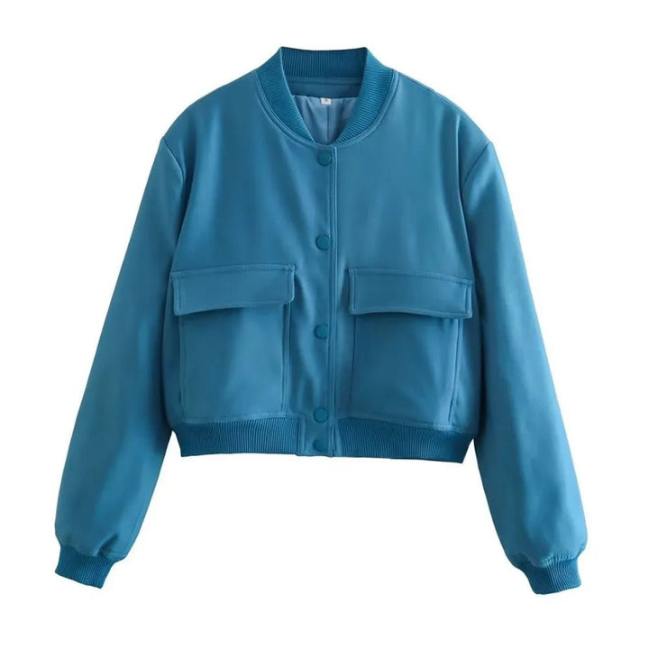 Aveline | Kleurrijke Lente Bomber Jas - Blauw - #Calora#