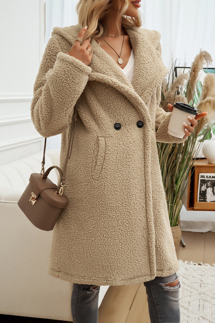 CALORA_ Dames Lange Teddy Jas met Capuchon voor Koude Dagen
