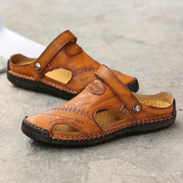 Benedict | Splitleer Sandalen - Kaki - #Calora#