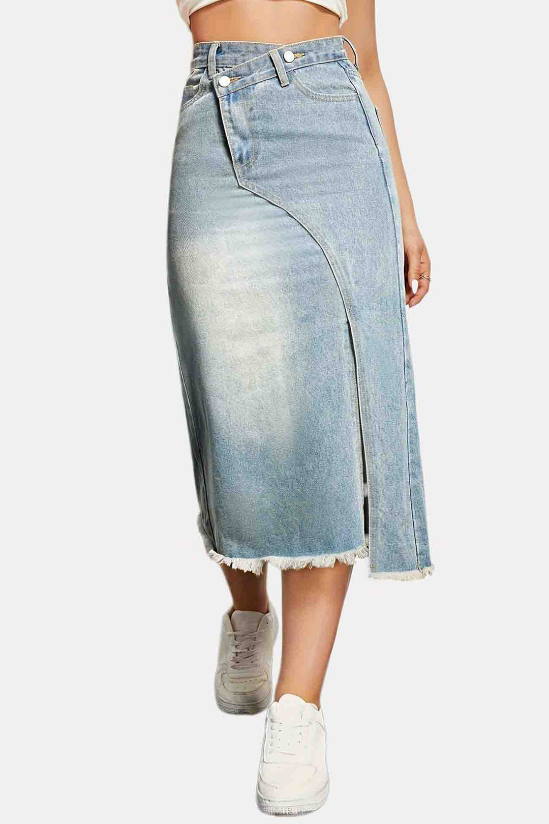 Yina | Denim midi-Rok met split aan de voorkant