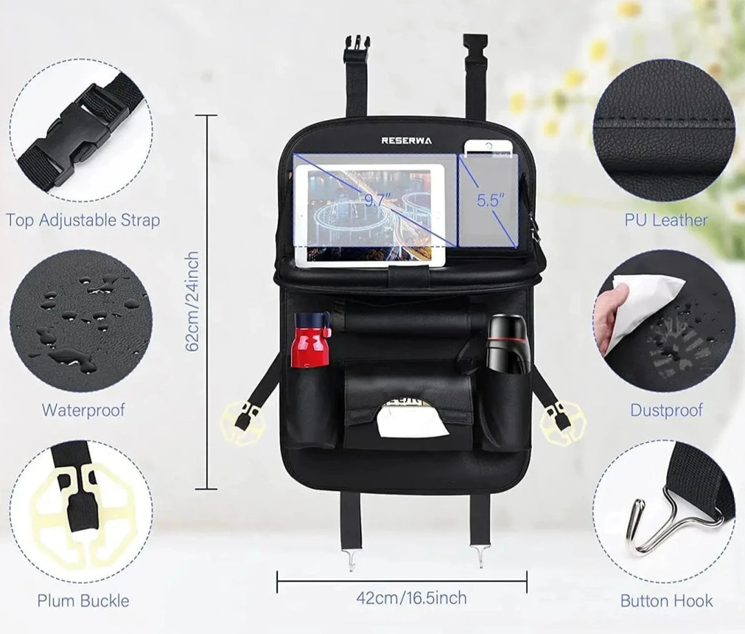 Carlux | PU Leren Auto Stoel Opberger - auto opberger - Zwart - #Calora#