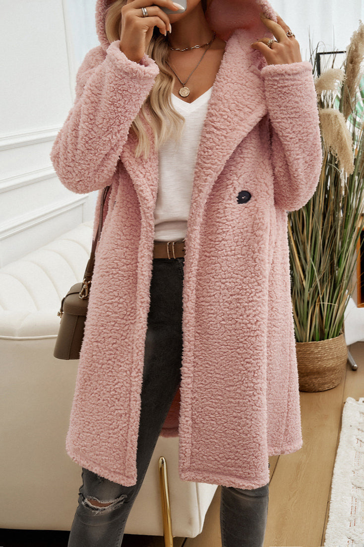 CALORA_ Dames Lange Teddy Jas met Capuchon voor Koude Dagen