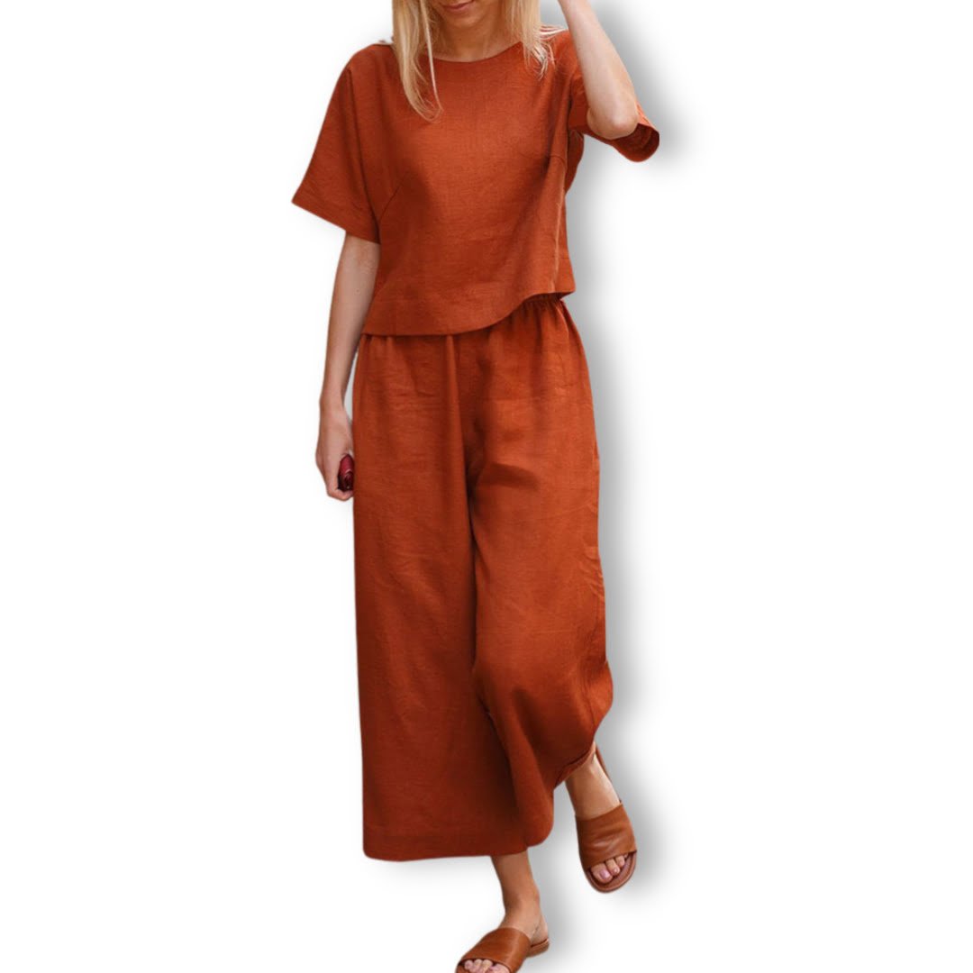 Celia | Linnen Lounge Set - Linnen zomer Set dames - Caramel - #Calora#