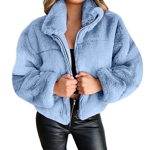 Claudia | Warme Teddy Winterjas - Blauw - #Calora#