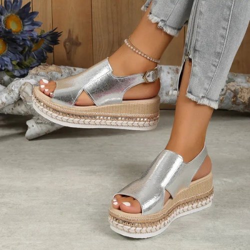 Coraline | Elegante Glanzende Sandalen - Zilver - #Calora#