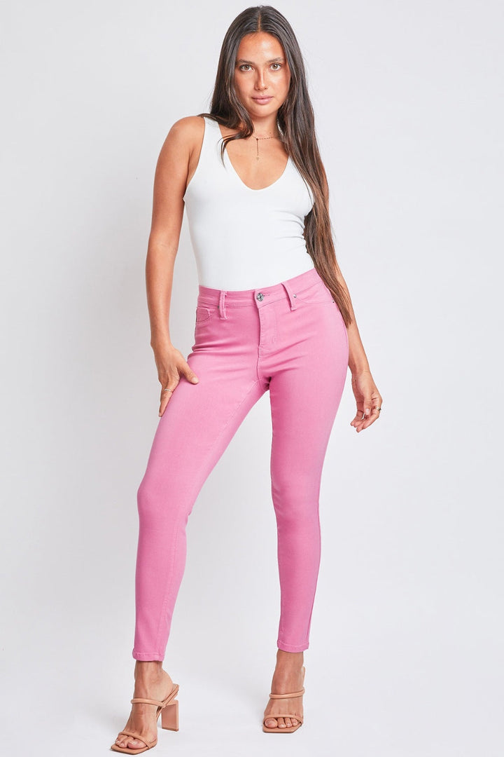 Hyperstretch roze skinny broek met middelhoge taille