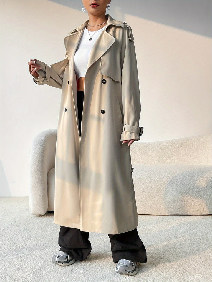 Luxe Dames herfst trenchcoat met dubbele rij knopen