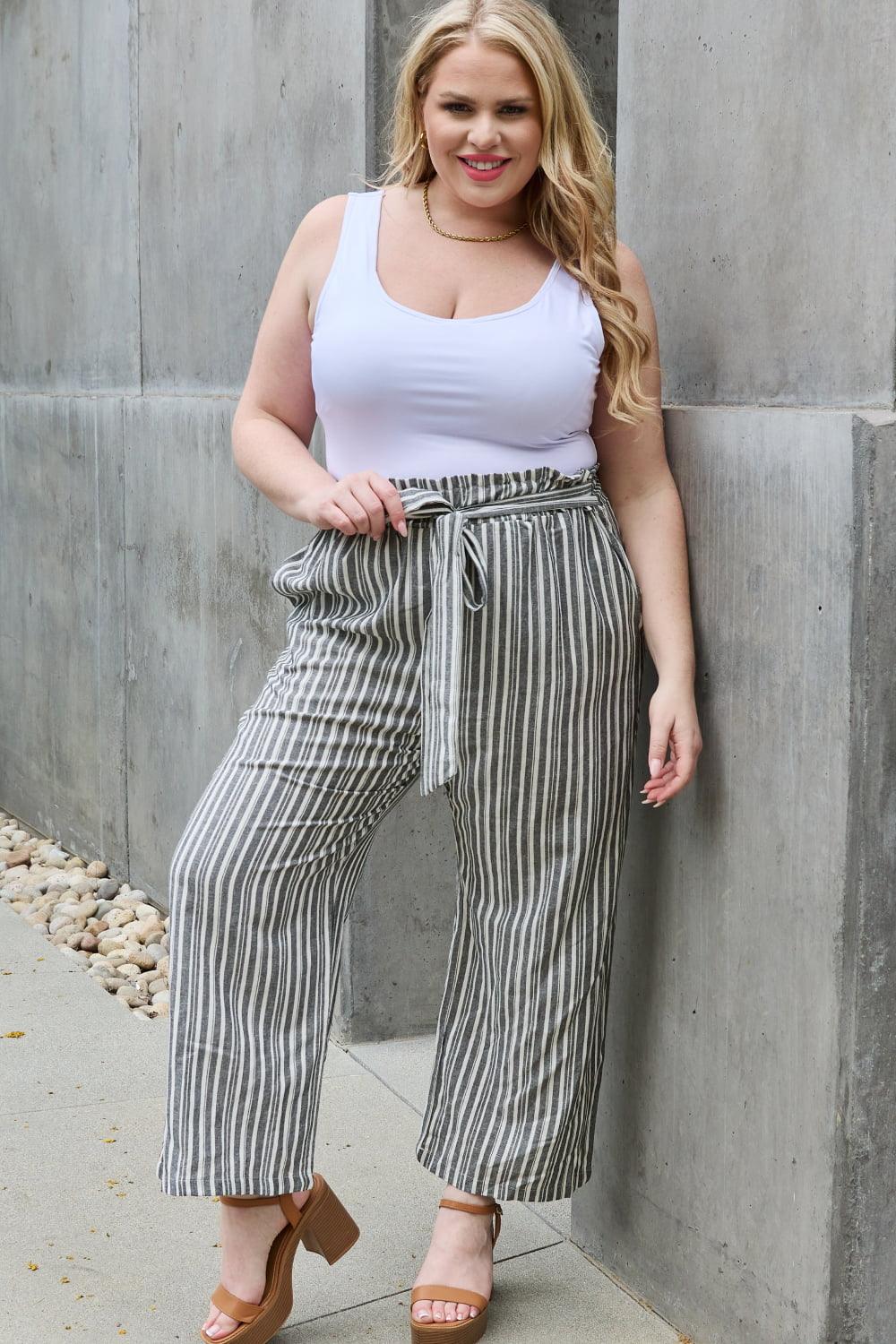 Gestreepte Culotte broek met paperbag taille