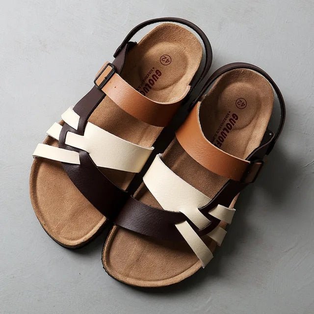 Devika | PU Leren Herensandalen - Wit en Bruin - #Calora#