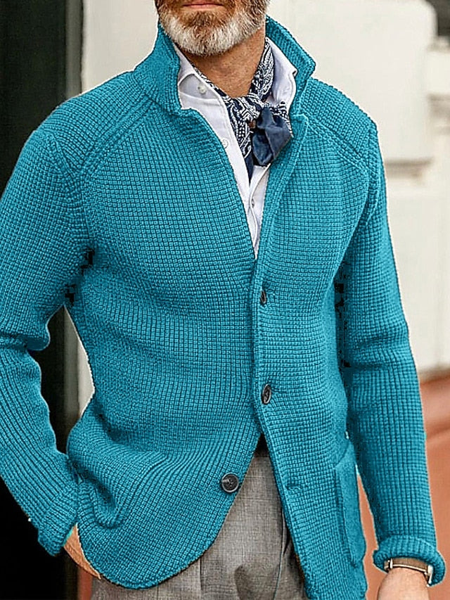 CALORA_ Aldric | Heren cardigan sweater van Geribde gebreide stof met zakken