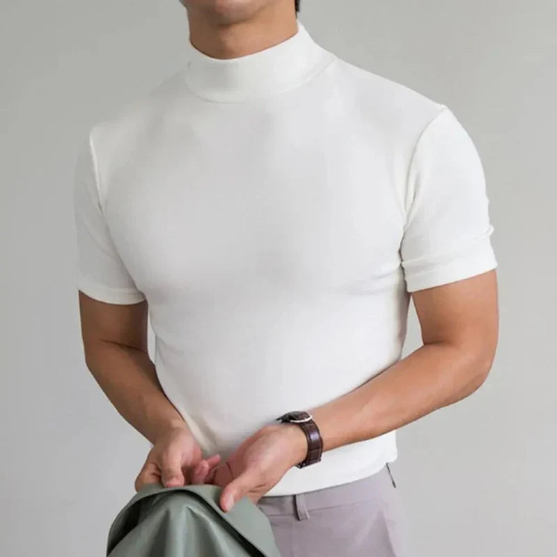 CALORA_ Basis Heren T-Shirt met Hoge Kraag in Eenvoudig en Comfortabel Design