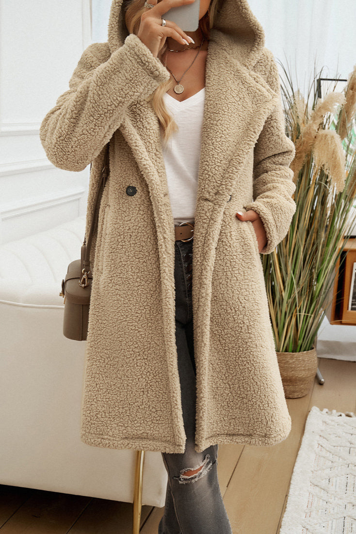 CALORA_ Dames Lange Teddy Jas met Capuchon voor Koude Dagen