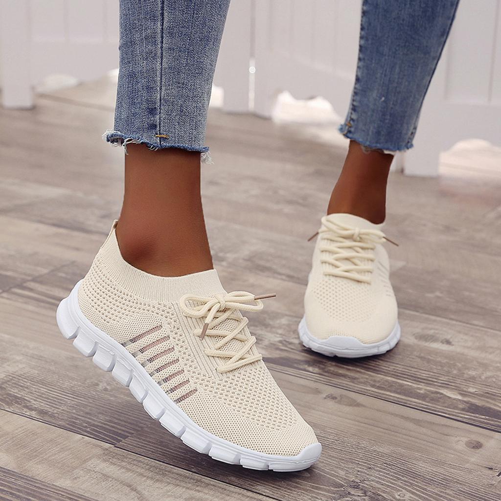 Evi | Ademende Dames Schoenen - dames sneaker - Beige - #Calora#