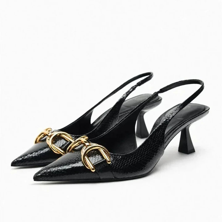 Faylene | Chic Ketting kantoor Slingback Hakken-Hakken-Calora-Zwart Goud-36-Calora