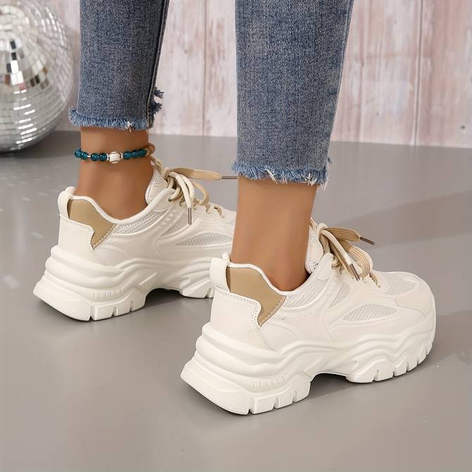 Elegante Witte Beige Strik Sneakers